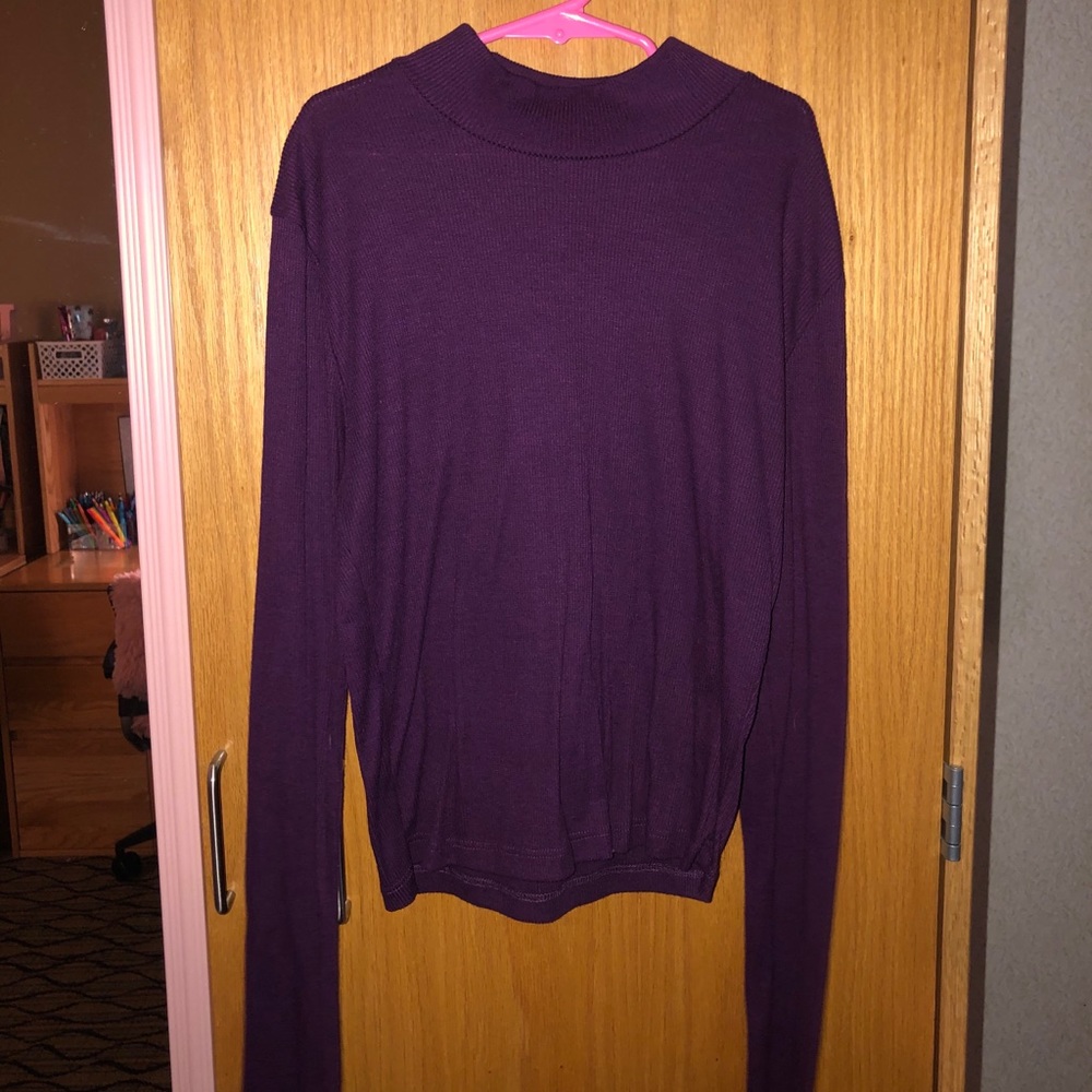 Maroon Semi Cropped Turtleneck Long Sleeve Top